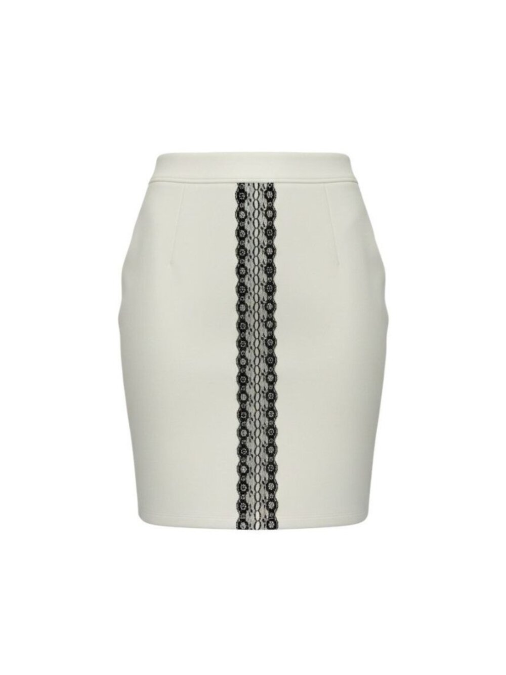 White Pencil Skirt With Black Lace Panel Accent - Soho Apparel Ltd XL